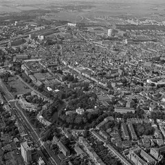 Leiden, Holland, July 17 - 1978: Historical black and white aerial photo from the Leiden Observatory, Sterrewacht Leiden,  the astronomical institute of Leiden University