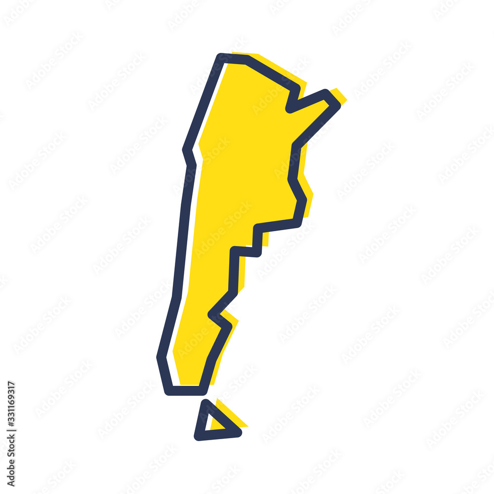 Poster stylized simple yellow outline map of argentina