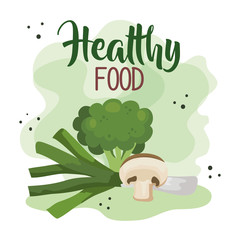 healthy food poster with broccoli and vegetables vector illustration design