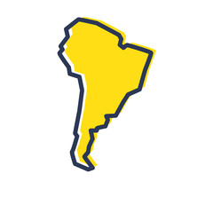 Stylized simple yellow outline map of South America