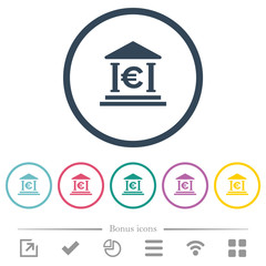 Euro bank office flat color icons in round outlines