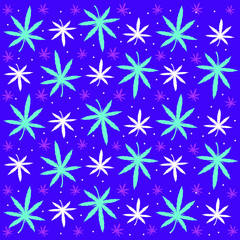 Seamless pattern with cannabis leaves. Doodle style vector illustration. Great for backgrounds, fabrics, wrapping paper, etc.