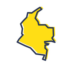 Stylized simple yellow outline map of Colombia