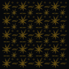 Seamless pattern with cannabis leaves. Doodle style vector illustration. Great for backgrounds, fabrics, wrapping paper, etc.