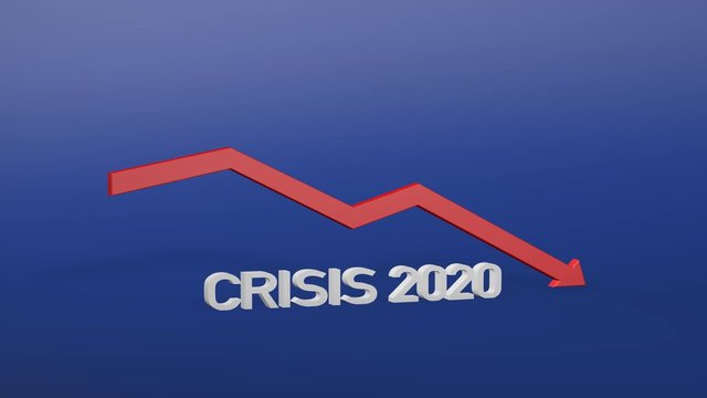 3d rendering of crisis 2020 concept with decreasing red arrow. Global financial crash. Covid-19