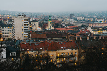 Obraz premium Hungary/ Budapest, 6/ march/ 2020 Photo of view from above on evening Budapest