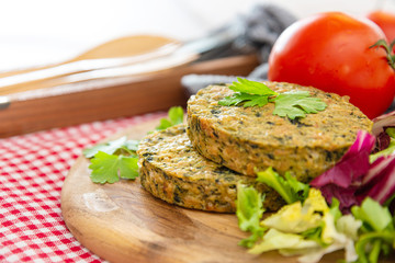 Vegetarian food Wheat Gluten Steaks with spinach