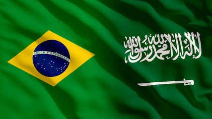 Waving Saudi Arabia and Brazil Flags