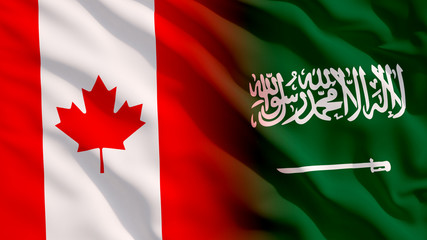 Waving Saudi Arabia and Canada Flags