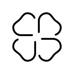 Four leaf clover, St Patricks Day sign, outline design. Black icon on white background