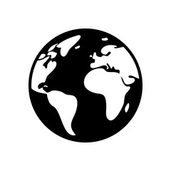 Earth planet, global map. Black icon on white background