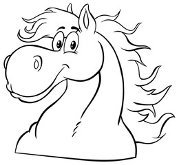 Black And White Horse Head Cartoon Mascot Character. Vector Illustration Isolated On White Background
