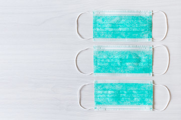 Medical mask for protection against cold and flu or other virus. Surgical protective mask top view.