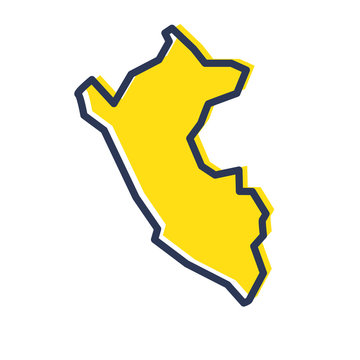 Stylized Simple Yellow Outline Map Of Peru