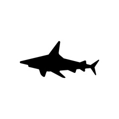 Shark silhouette, underwater predator. Black icon on white background