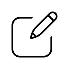 Pencil and paper, edit text, create file, new document, outline design. Black icon on white background
