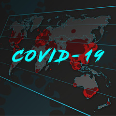 COVID-19 title text cover screensaver world coronavirus spread map Global epidemic pandemic info vector