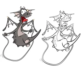 Poster Vektor-Illustration eines niedlichen Cartoon-Charakter-Drachen für Sie Design und Computerspiel. Malbuch-Umriss-Set © liusa