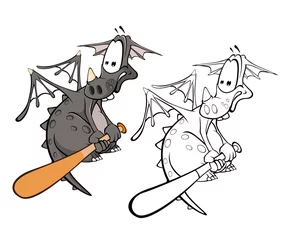 Wandaufkleber Vektor-Illustration eines niedlichen Cartoon-Charakter-Drachen für Sie Design und Computerspiel. Malbuch-Umriss-Set © liusa
