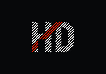 Graphic HD Logo with Diagonal Stripes in Red White and Black Color Scheme