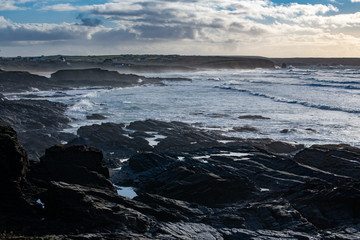 Constantine Bay in Cornwall on a windy day