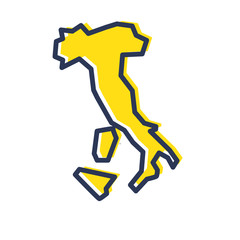 Stylized simple yellow outline map of Italy