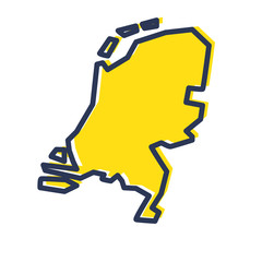 Stylized simple yellow outline map of Netherlands