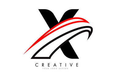 X letter logo with Black and Red Monogram Swashes Design.