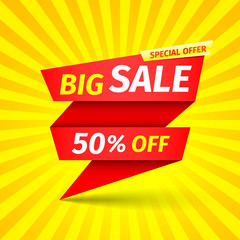 Big sale banner with striped background. Vector illustration.