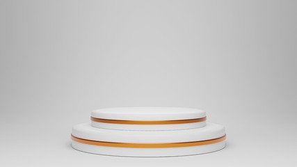 Minimalist rose geometric pedestal for product showcase. Empty mock up template. Cylinder shape. Blank stage. 3d render illustration