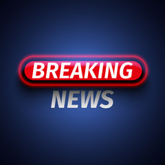 Inscription breaking news with neon lights on blue background. Vector illustration.