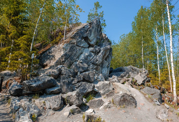 Marble rocks in Ruskeala Mountain Park. Karelia, Russia