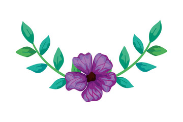 cute flower purple with branches and leafs isolated icon vector illustration design