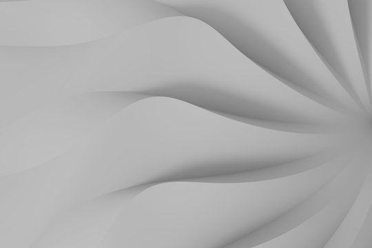 Modern abstract parametric three-dimensional background of a set of wavy swirling white three-dimensional petals converging in a cent. 3D illustration © ParamePrizma