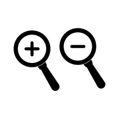 Increase and decrease of magnifying glass icon. vector illustration in black