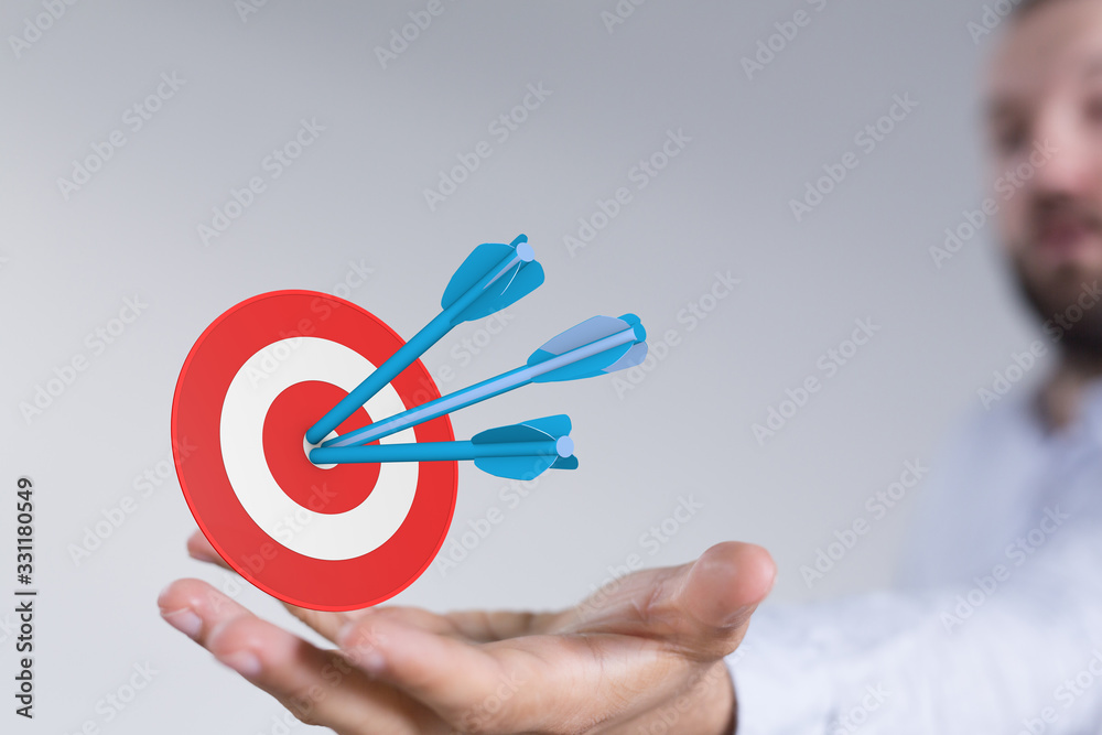 Poster dart target arrow hitting on bullseye which is the ultimate goal that everyone wants.