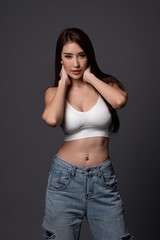 Fototapeta na wymiar Sexy asian girl model, woman body contour, beautiful sexy asian