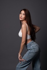 Naklejka premium Sexy asian girl model, woman body contour, beautiful sexy asian