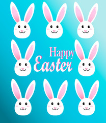 Easter holiday. Easter bunnies on a blue background with the inscription happy Easter. for children
