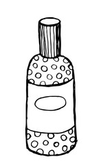 Skin care cosmetic hand drawn vector illustration. Cream, parfume, Serum drop and Face gel or lotion icons. 24 hour face care cream protection. Medical skin cosmetic.