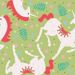 Seamless vector pattern with fabulous unicorns. Background for textiles and wallpaper. - 331181740