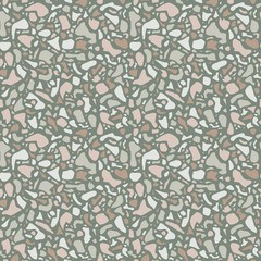 Terrazzo background texture. Vector seamless pattern. Green natural stone, glass, quartz, concrete, marble. Classic italian type of floor. Terrazzo design.