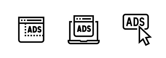 Set of three ads blocking icons. Editable line vector.