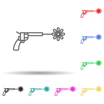 Revolver with a flower multi color set icon. Simple thin line, outline vector of human rights icons for ui and ux, website or mobile application