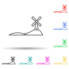 Windmill on field multi color set icon. Simple thin line, outline vector of landspace icons for ui and ux, website or mobile application