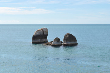 beautiful soft wave clear blue transparency sea ocean water and rocks at the bottom of the tropical paradise beach coast summer sea view at PP Island, Krabi, Phuket, Thailand.