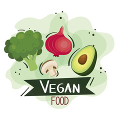 vegan food poster with vegetables vector illustration design