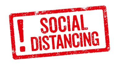 A red stamp on a white background - Social Distancing