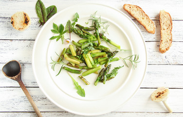 Teller Spargelsalat Grüner Spargel Grün Salat 