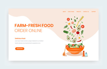 Farm fresh food online vector website landing page design template